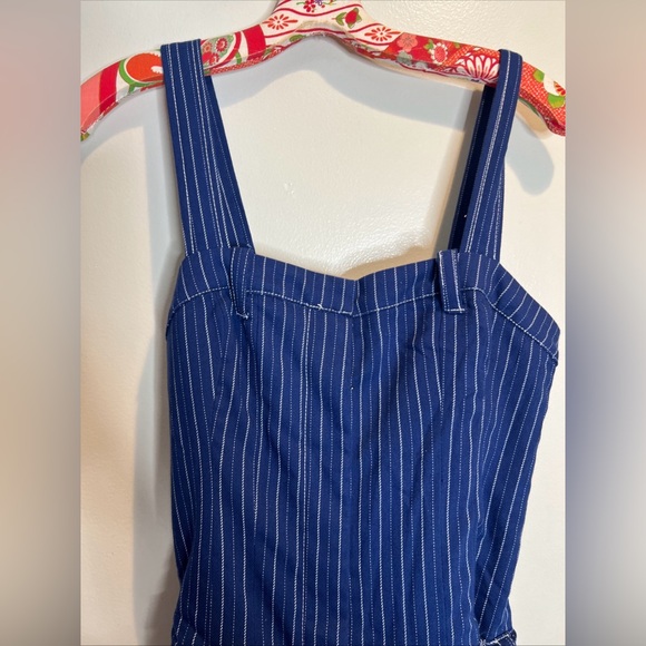 Free People Flores Pin Stripes Wide Leg Vintage Denim Jumpsuit XS